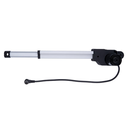 Linear actuator with black and silver design on a white background