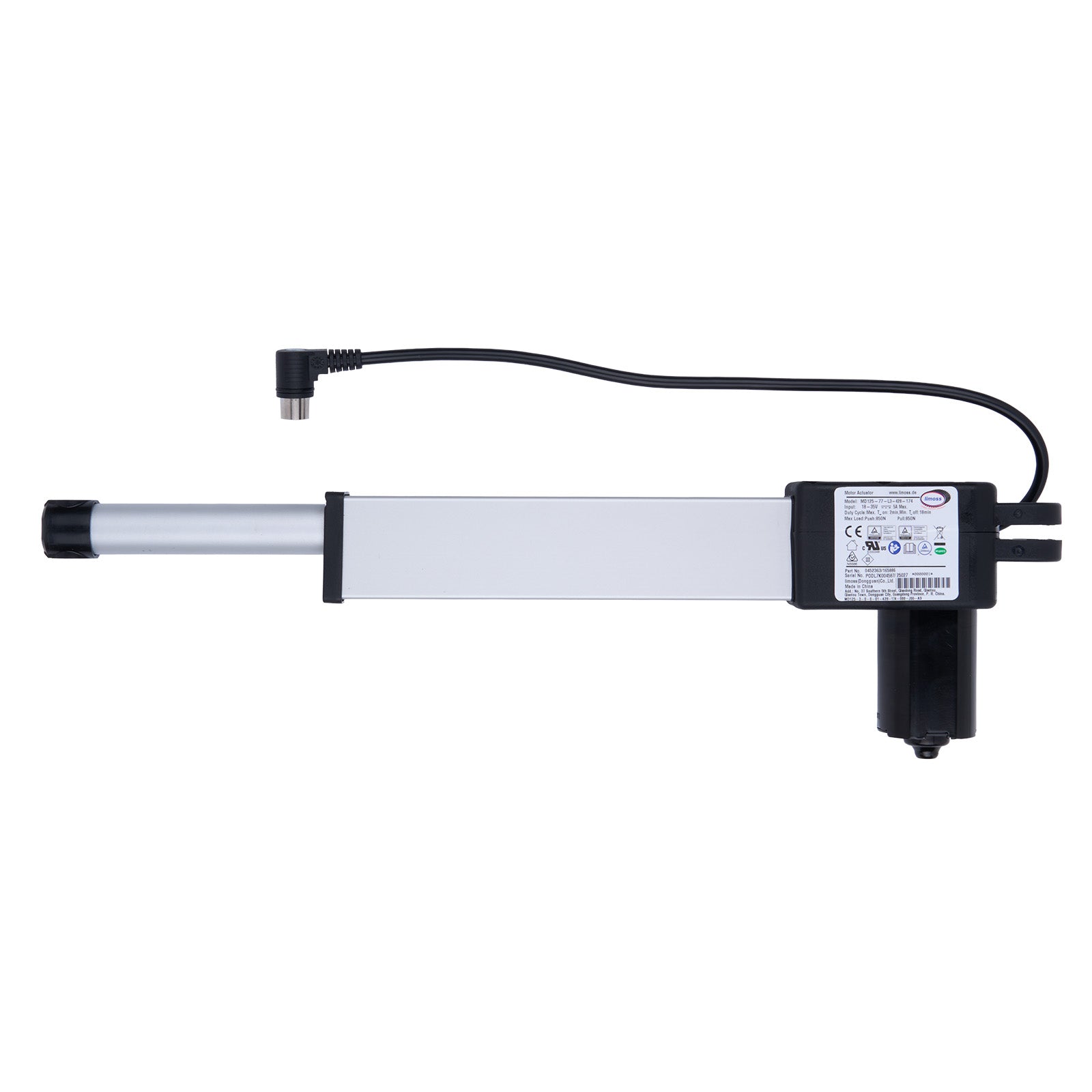 Linear actuator with cable on a white background