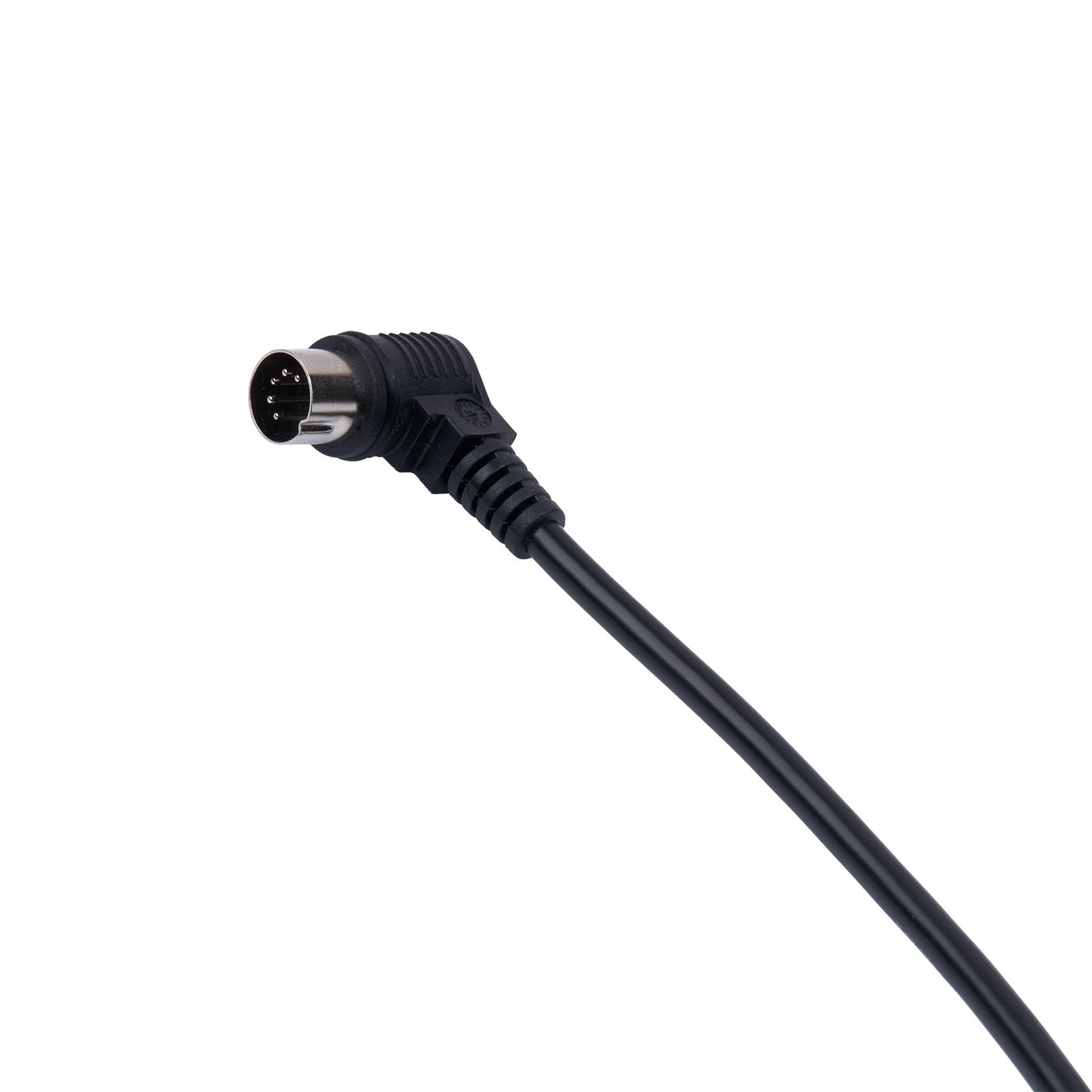 Black cable with a connector on a white background