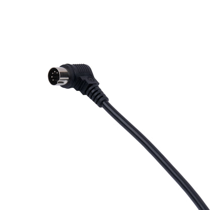 Black cable with a connector on a white background