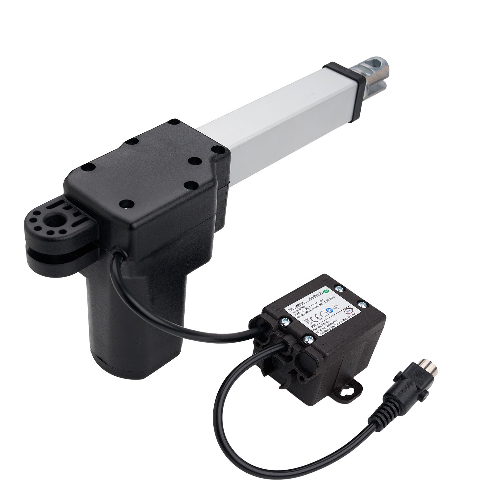 Electric actuator with control box on a white background