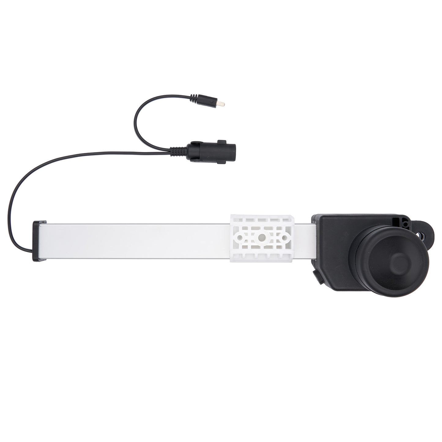 Black and white electronic device with cable on a white background