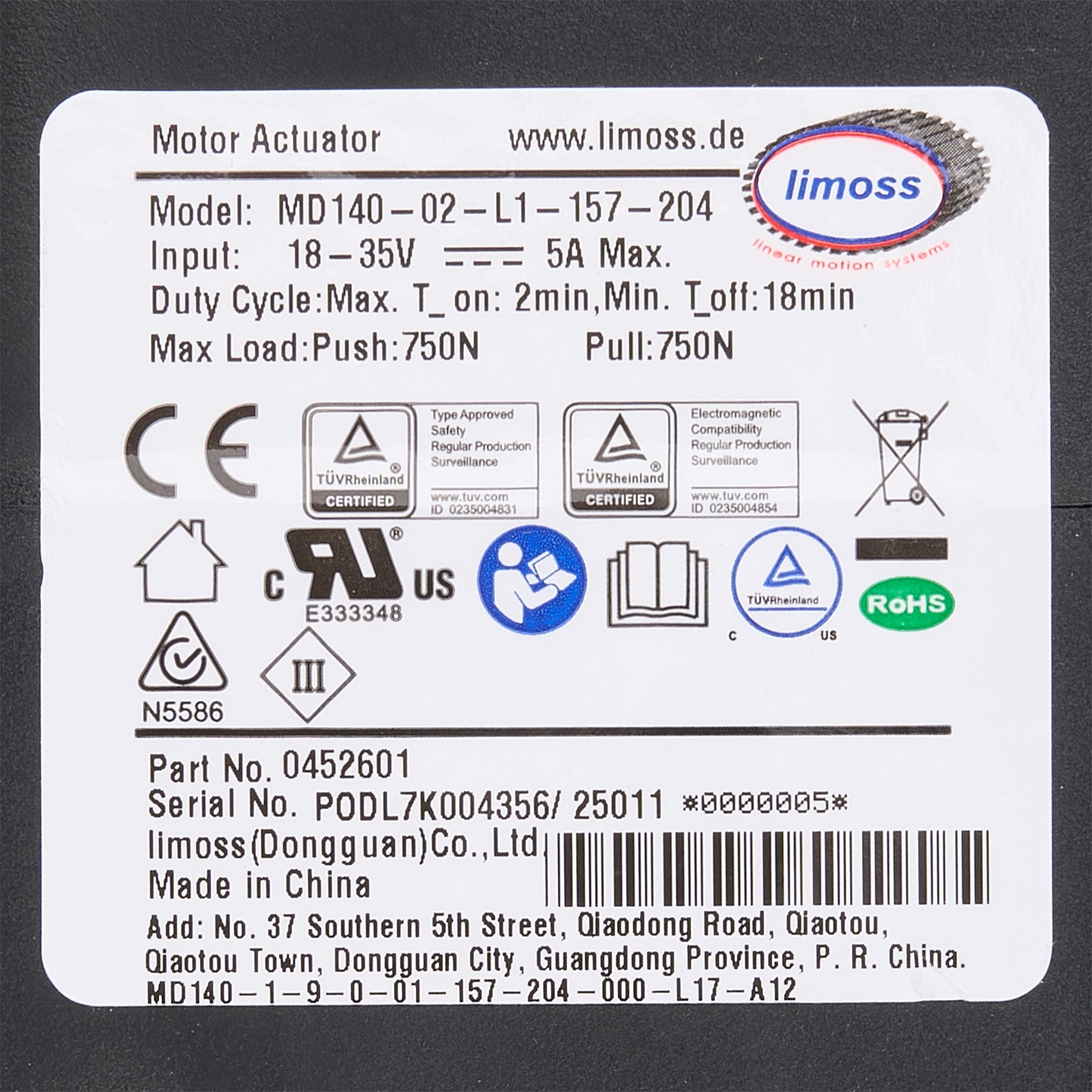 Limoss 452601 Linear Actuator MD140-02-L1-157-204 – Life Easy Supply