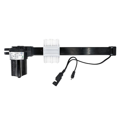 A black Limoss linear actuator for recliner or lift chair, with two cables and plugs.