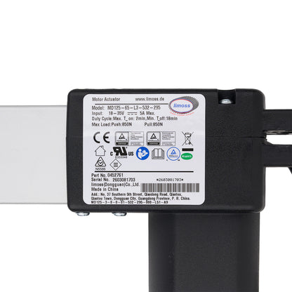 Motor actuator with label on a white background