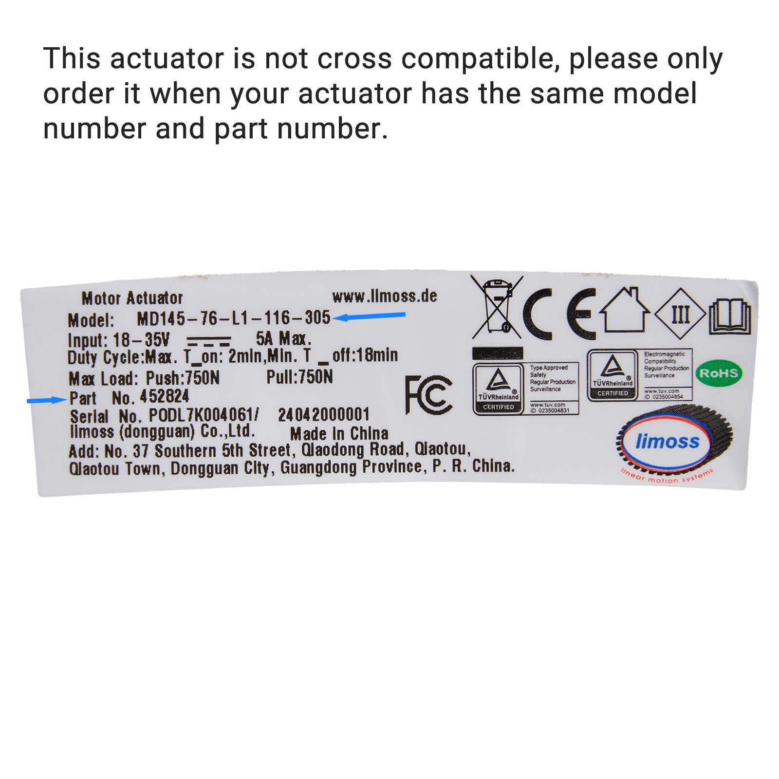 Limoss 452824 Linear Actuator MD145-76-L1-116-305 – Life Easy Supply