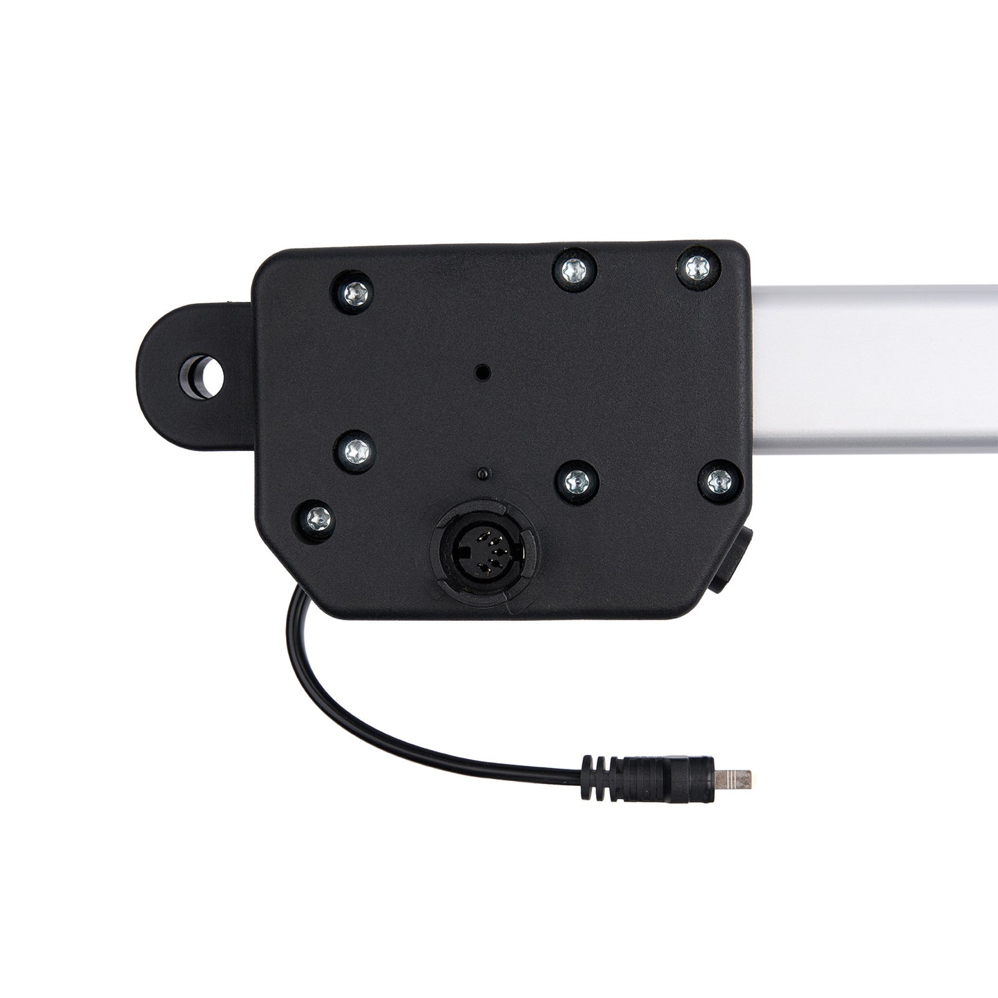 Black mechanical component with wiring on a white background