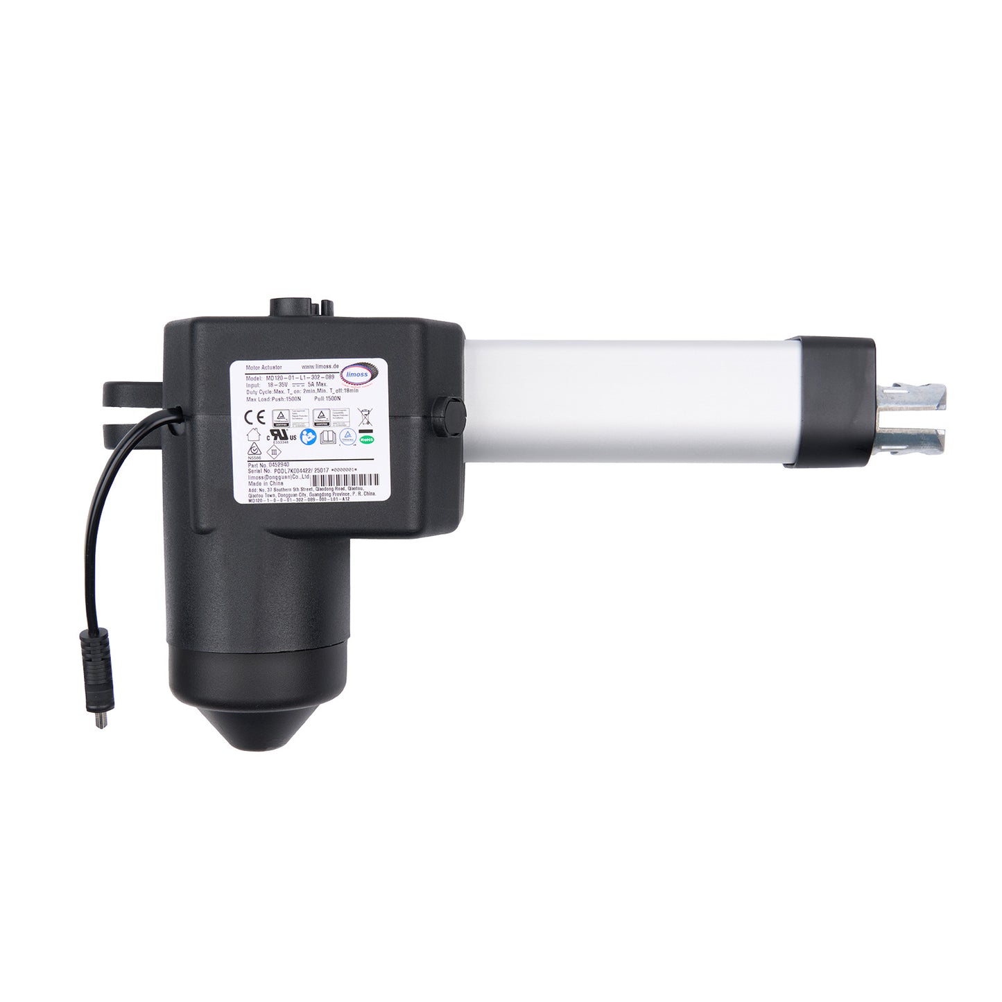 Black and white actuator on a white background