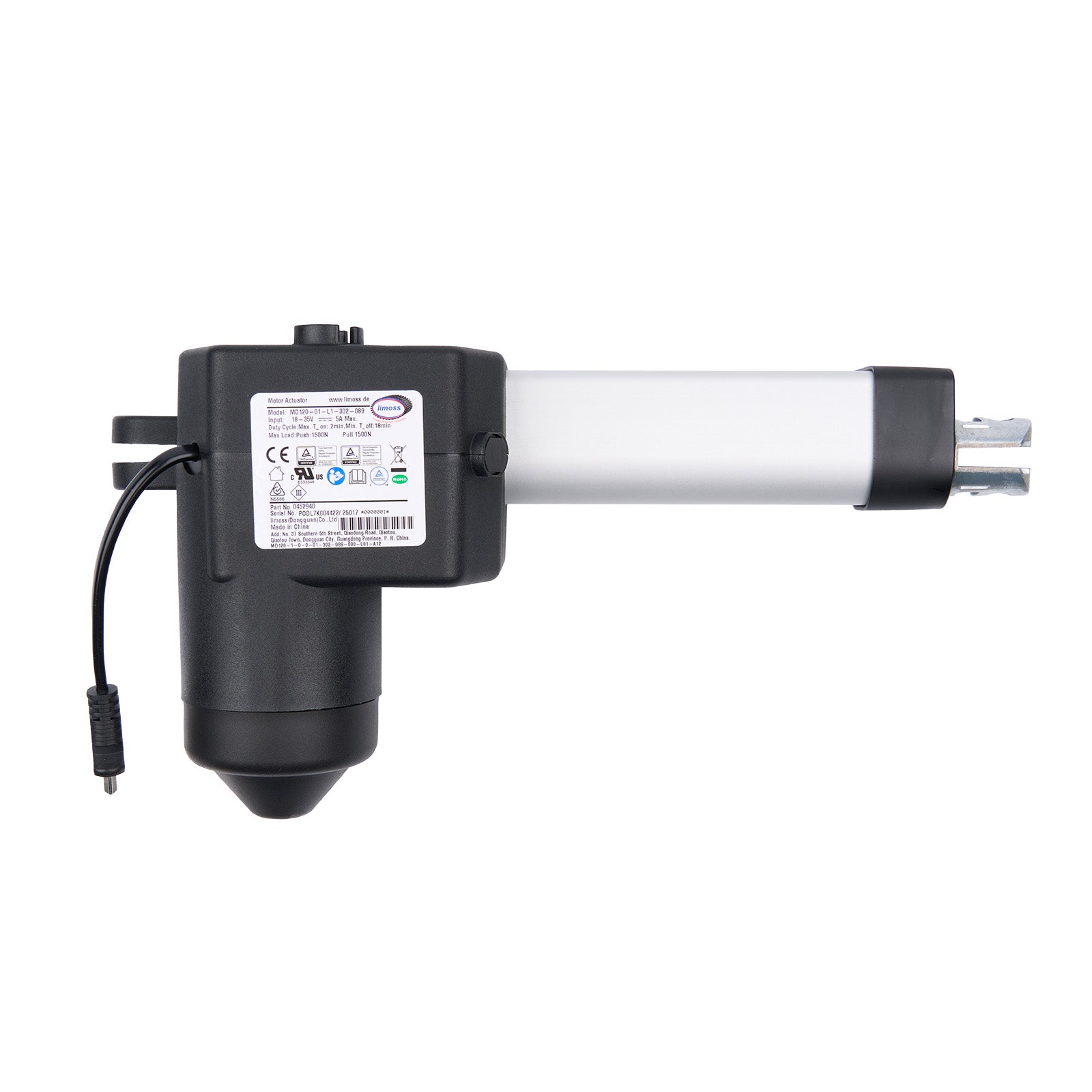 Black and white actuator on a white background