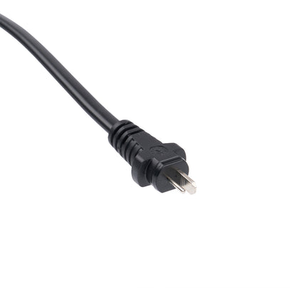Black electrical cable with plug on a white background