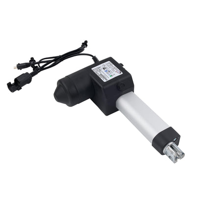 Electric linear actuator with power cable on a white background