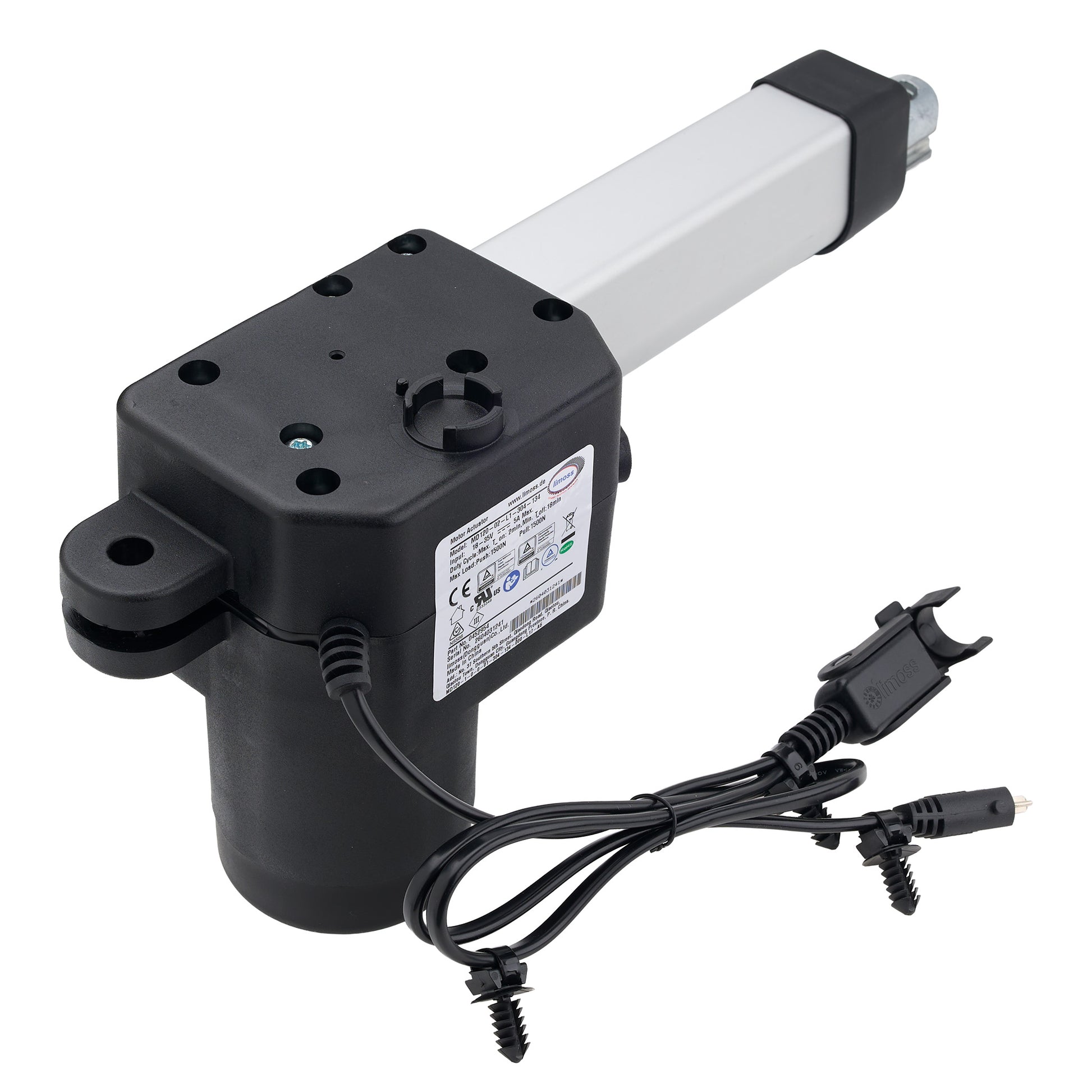 Electric actuator with wiring on a white background