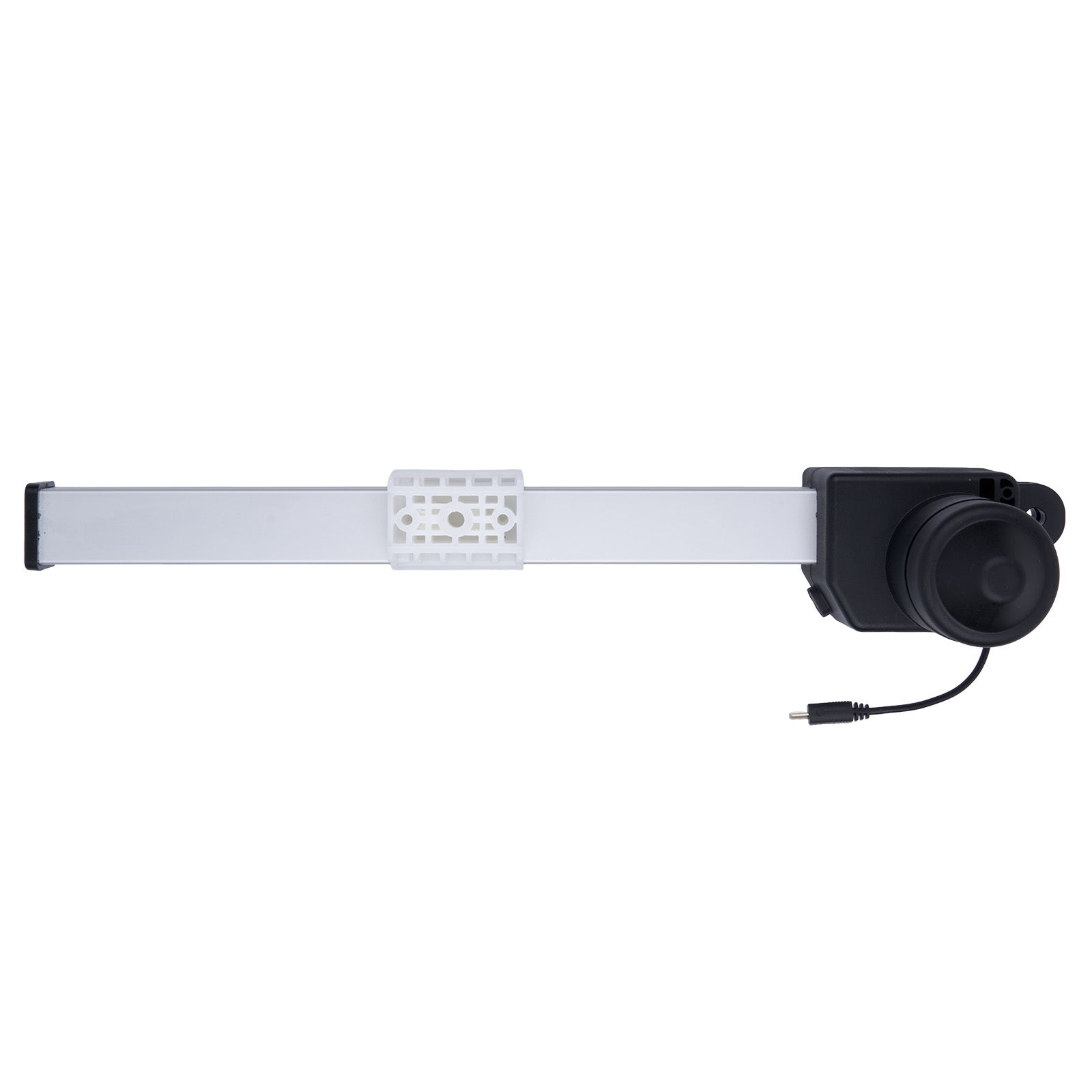 White electronic device with a black component on a white background