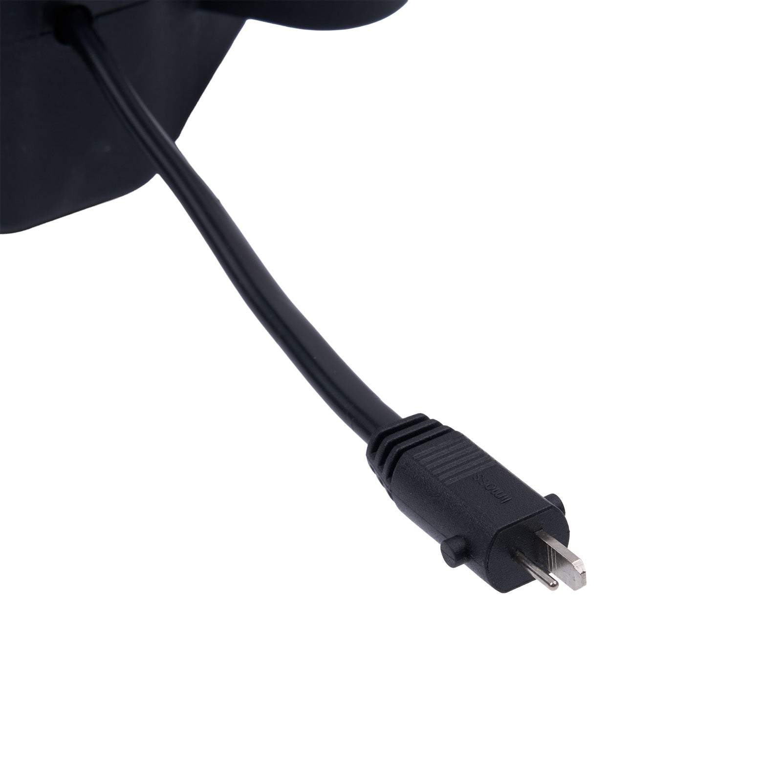 Black power cord with plug on a white background