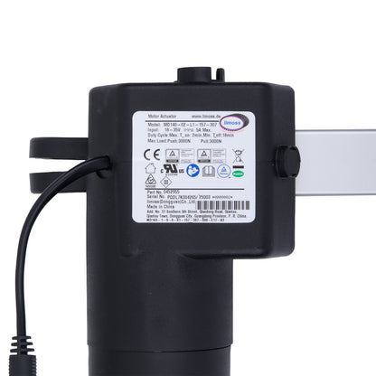 Black motor adapter with a label on a white background