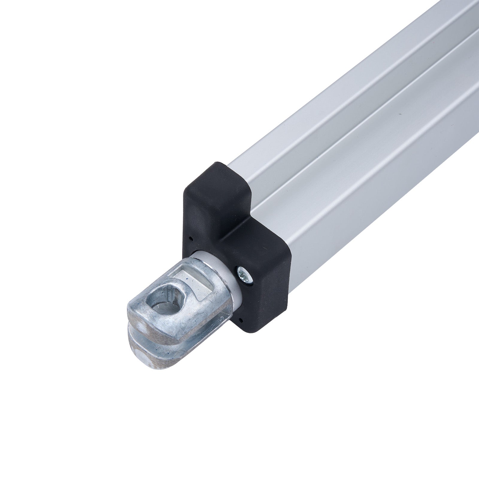 Metallic rod with a black connector on a white background