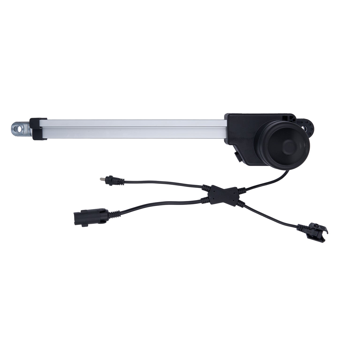 Car window motor with wiring on a white background