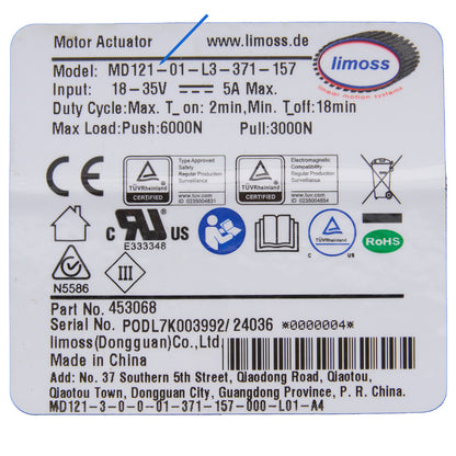 Limoss 453068 Linear Actuator MD121-01-L3-371-157