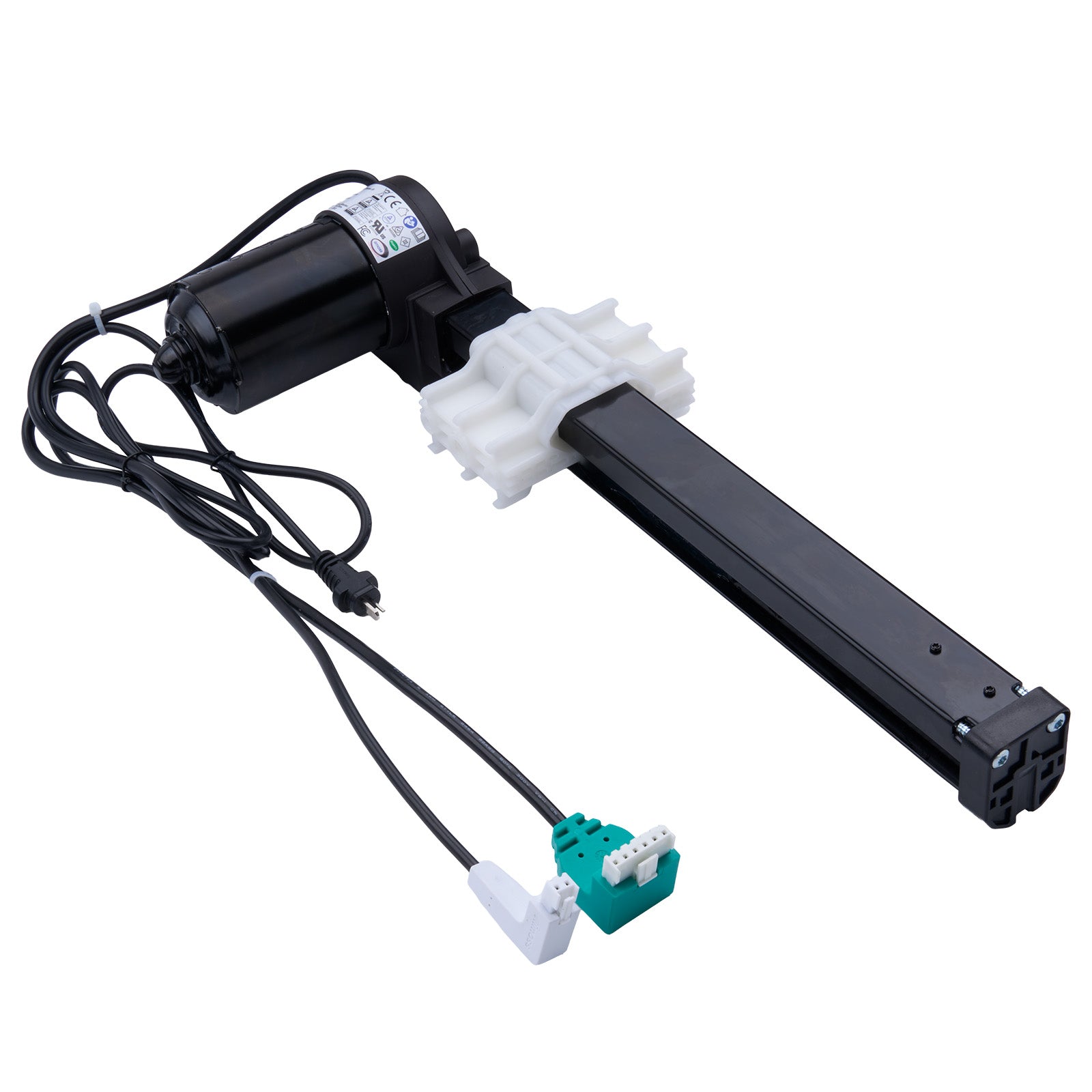 Mechanical actuator with wiring on a white background