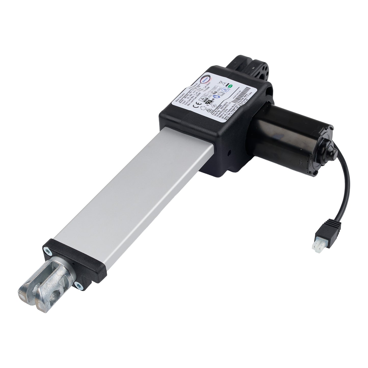 Mechanical actuator with a label on a white background