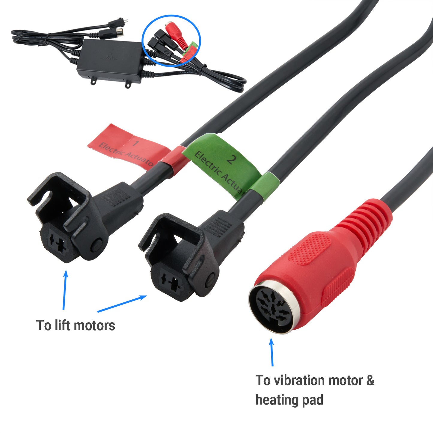 Acrookey 5-Lead Junction Box for Power Recliner or Lift Chair with 2 Motors, 8 Massage Points, and Heating