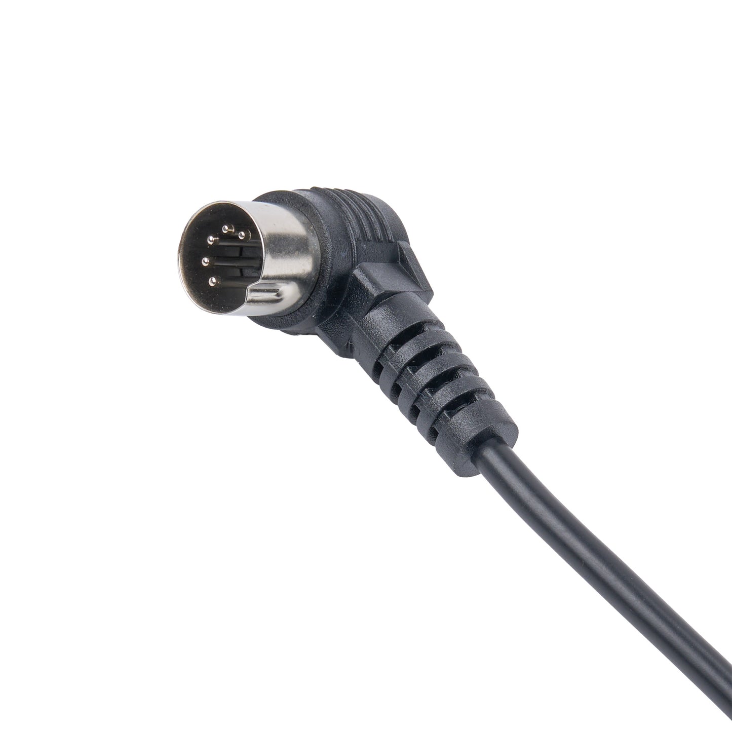 A black right-angle electrical connector cable with a multi-pin round plug, shown on a plain white background.