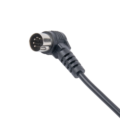 A black right-angle electrical connector cable with a multi-pin round plug, shown on a plain white background.