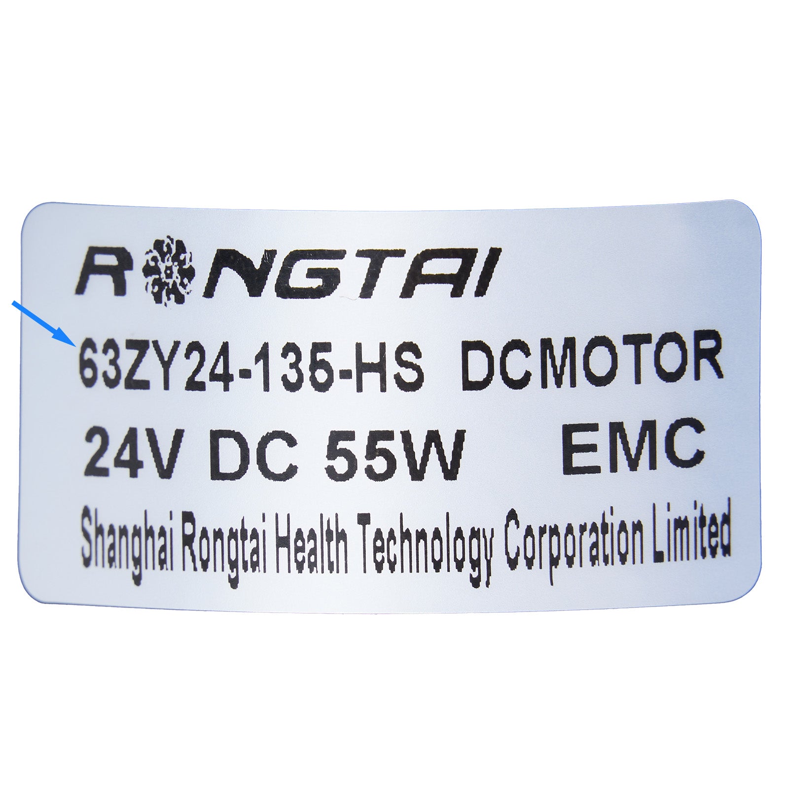 Rongtai label with technical specifications on a white background