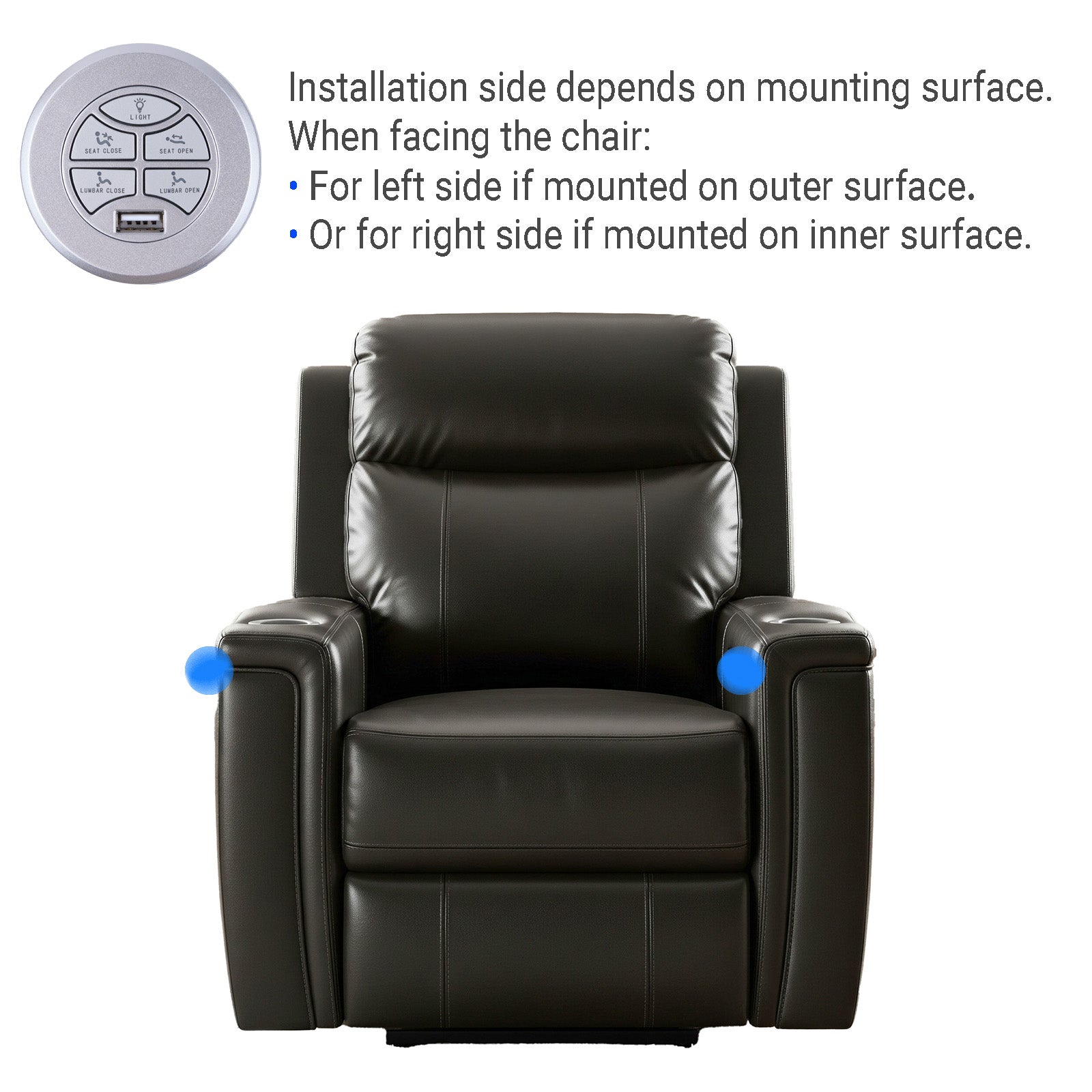 eMoMo K20L(S)-1 5-Button Switch with USB & 90° 5-Pin Plug Installation side