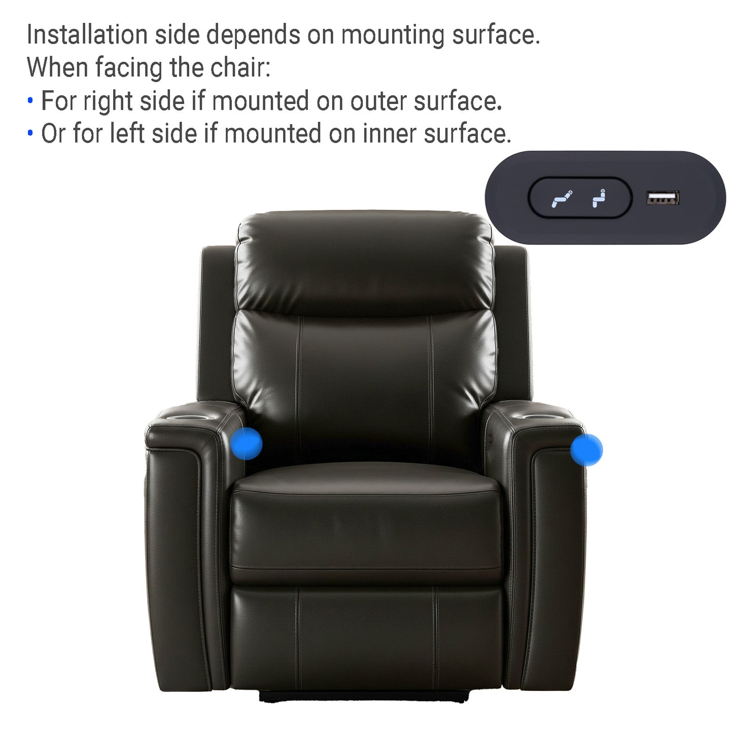 WSP2T10027 RK23300137X000(R) 2-Button Recliner Switch with USB & 90° 5-Pin Plug