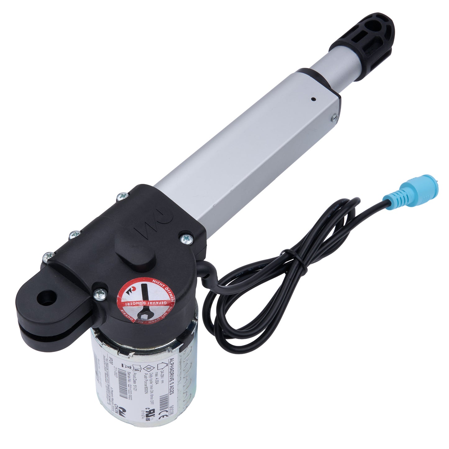 Electric actuator with cable on a white background