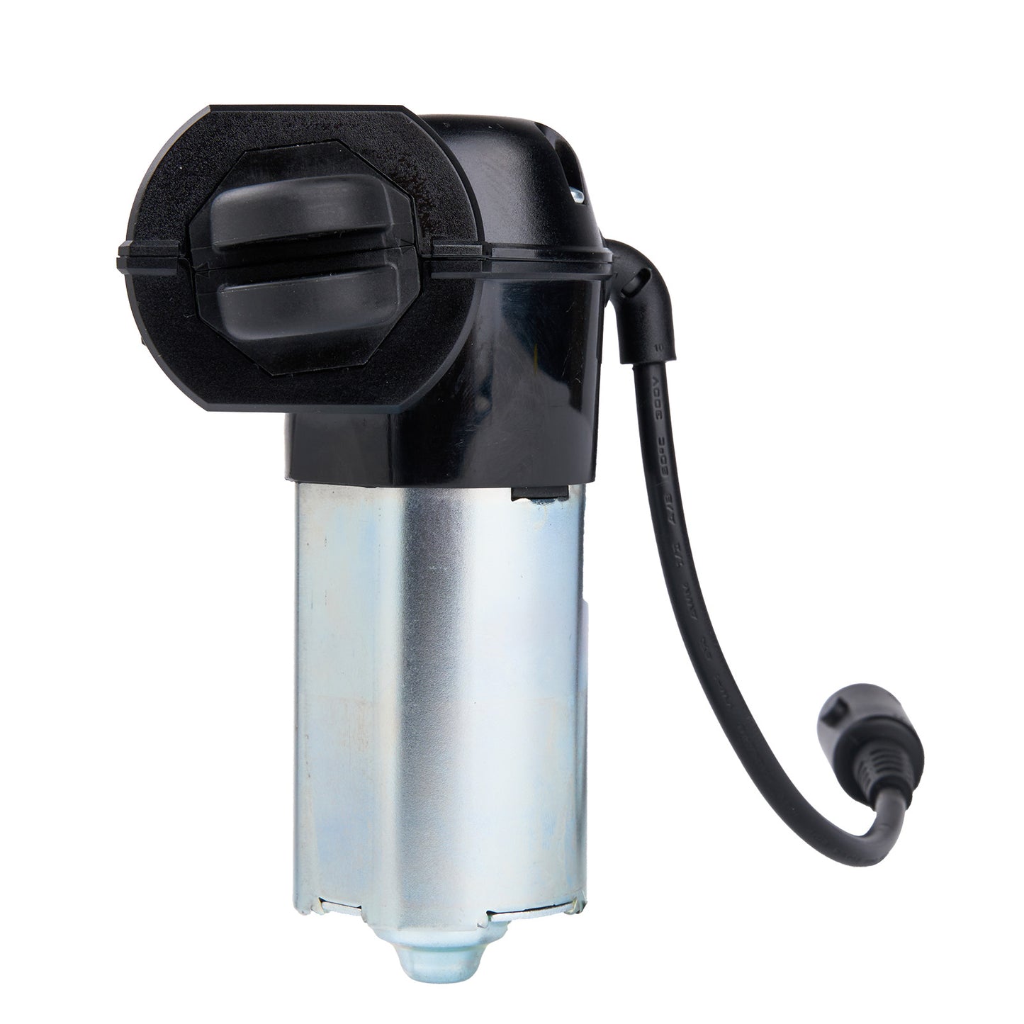 Black and silver mechanical pump on a white background