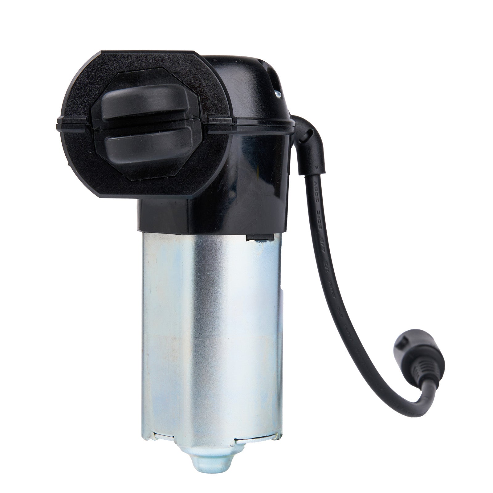 Black and silver mechanical pump on a white background