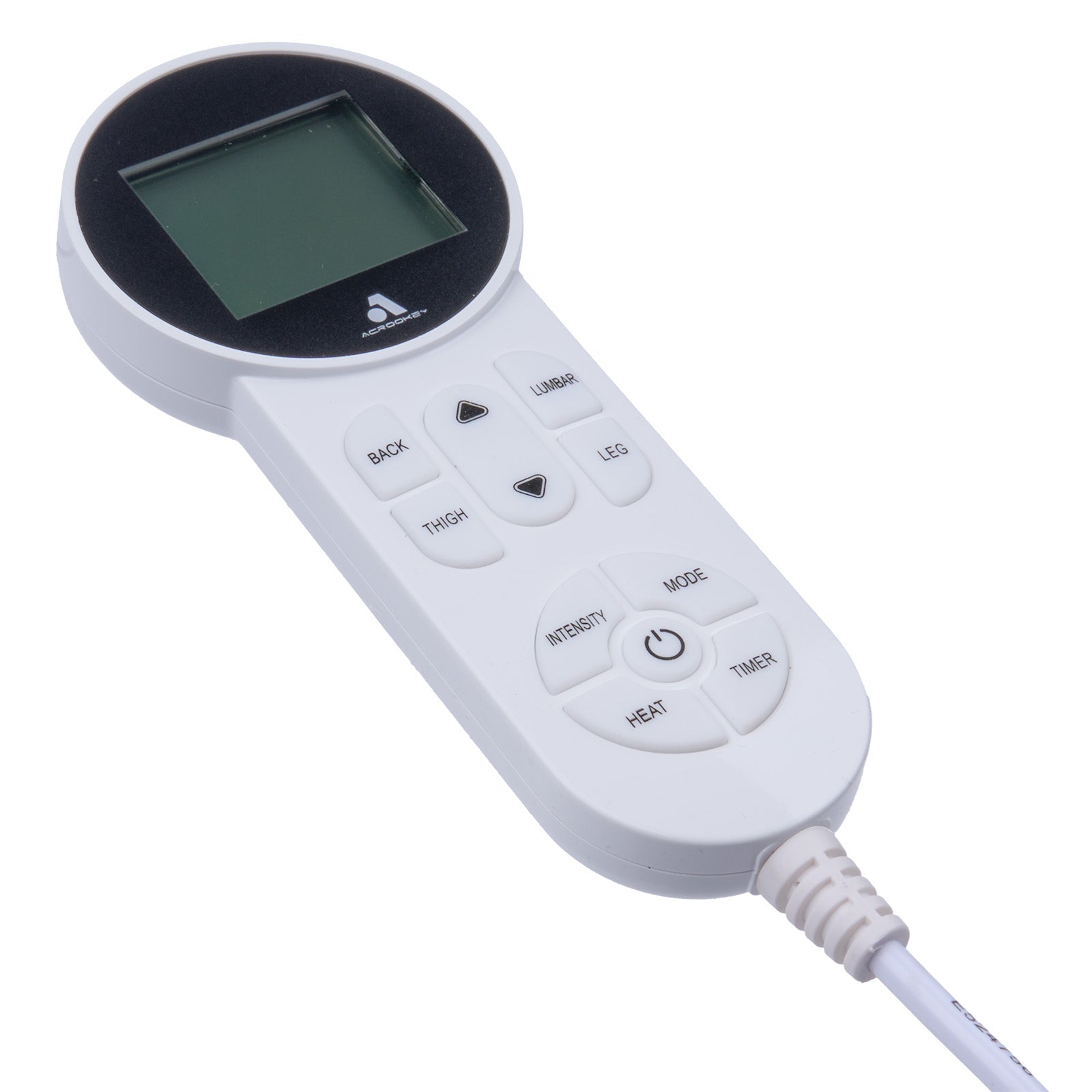 White electronic device with control buttons on a white background