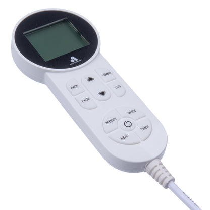 White electronic device with control buttons on a white background