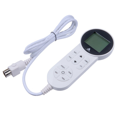 White electronic device with control panel and cable on a white background