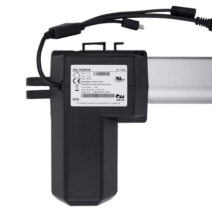 Black electronic component with visible branding on a white background