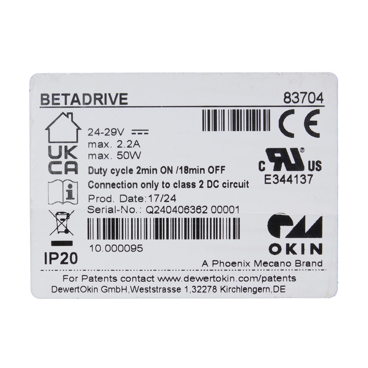 10.000095 OKIN BETADRIVE 83704 Linear Actuator for Recliner/Lift Chair LZB