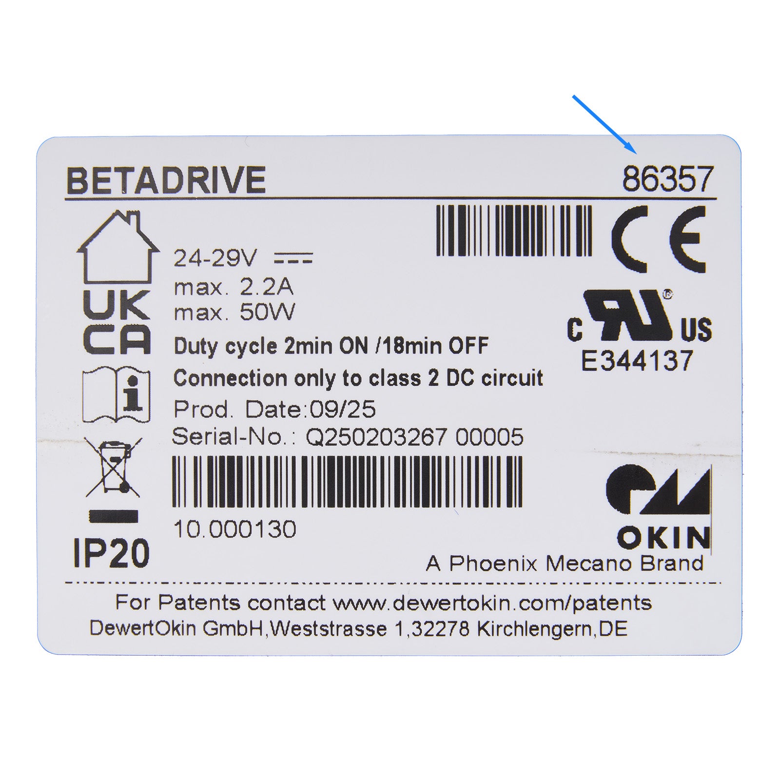 10.000130 OKIN BETADRIVE 86357 Linear Actuator for Recliner/Lift