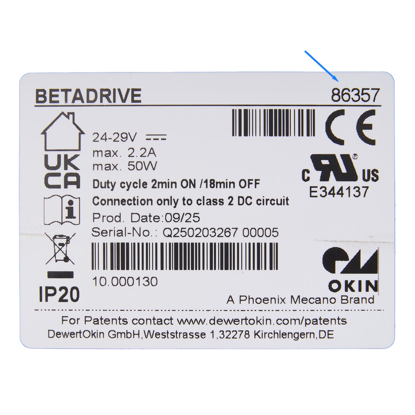 10.000130 OKIN BETADRIVE 86357 Linear Actuator for Recliner/Lift Chair LZB