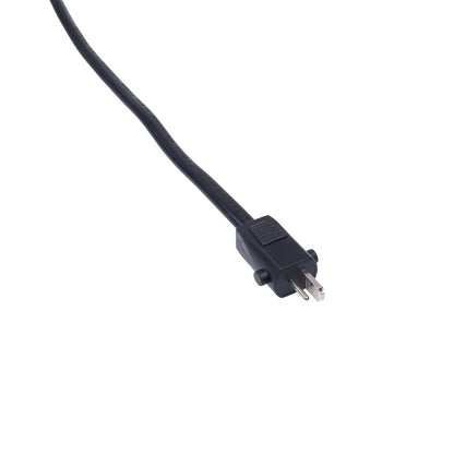 Black power cord with plug on a white background