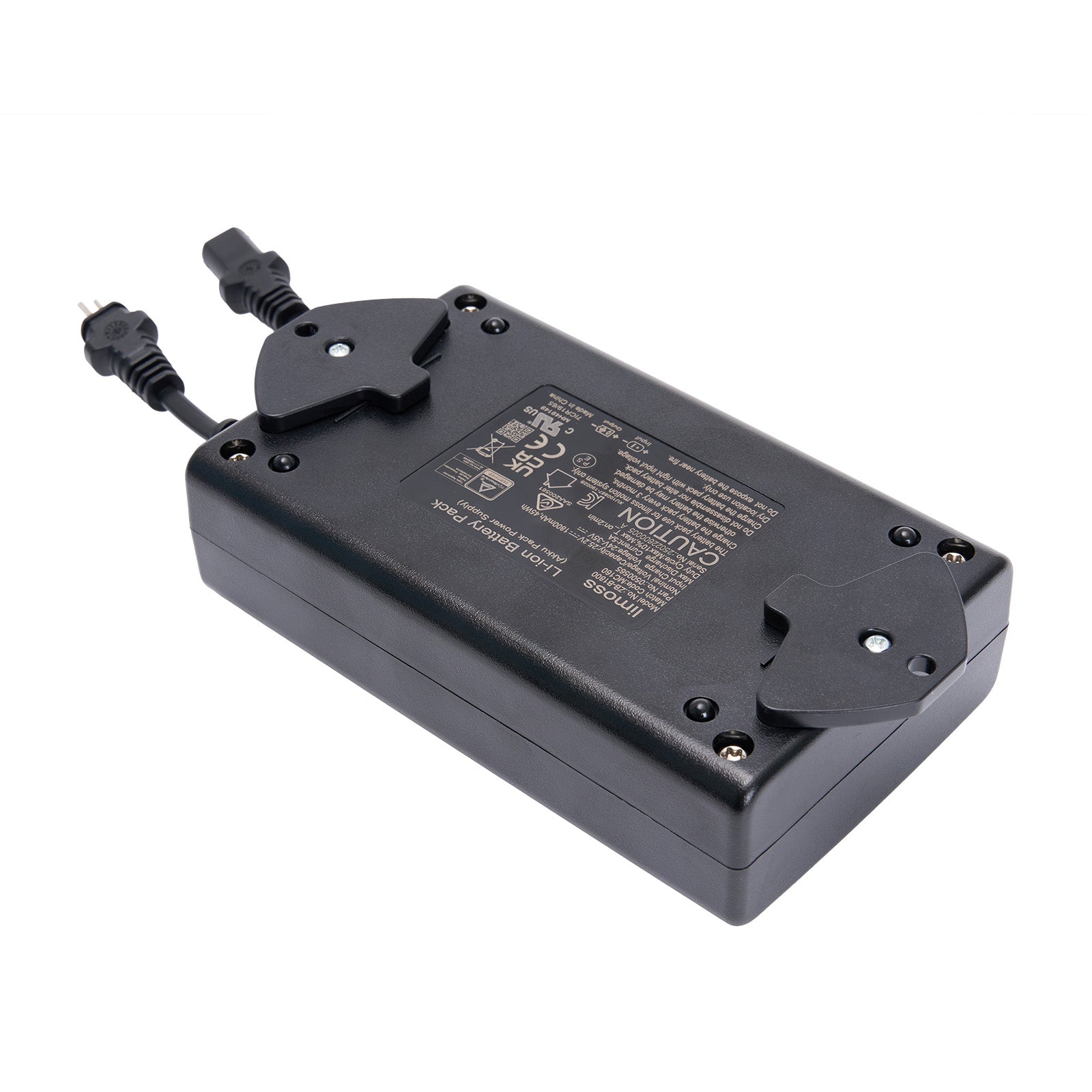 Black electronic device with connectors on a white background