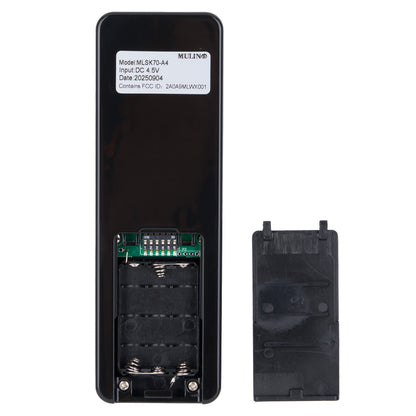 Black electronic device with a label on a white background