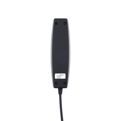 A black industrial electrical component or sensor module with a white label and a black cable extending downward, shown against a plain white background.