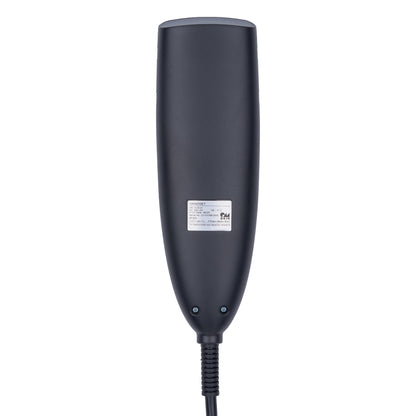 A dark gray handheld electronic device with a power cord, shown against a plain white background.