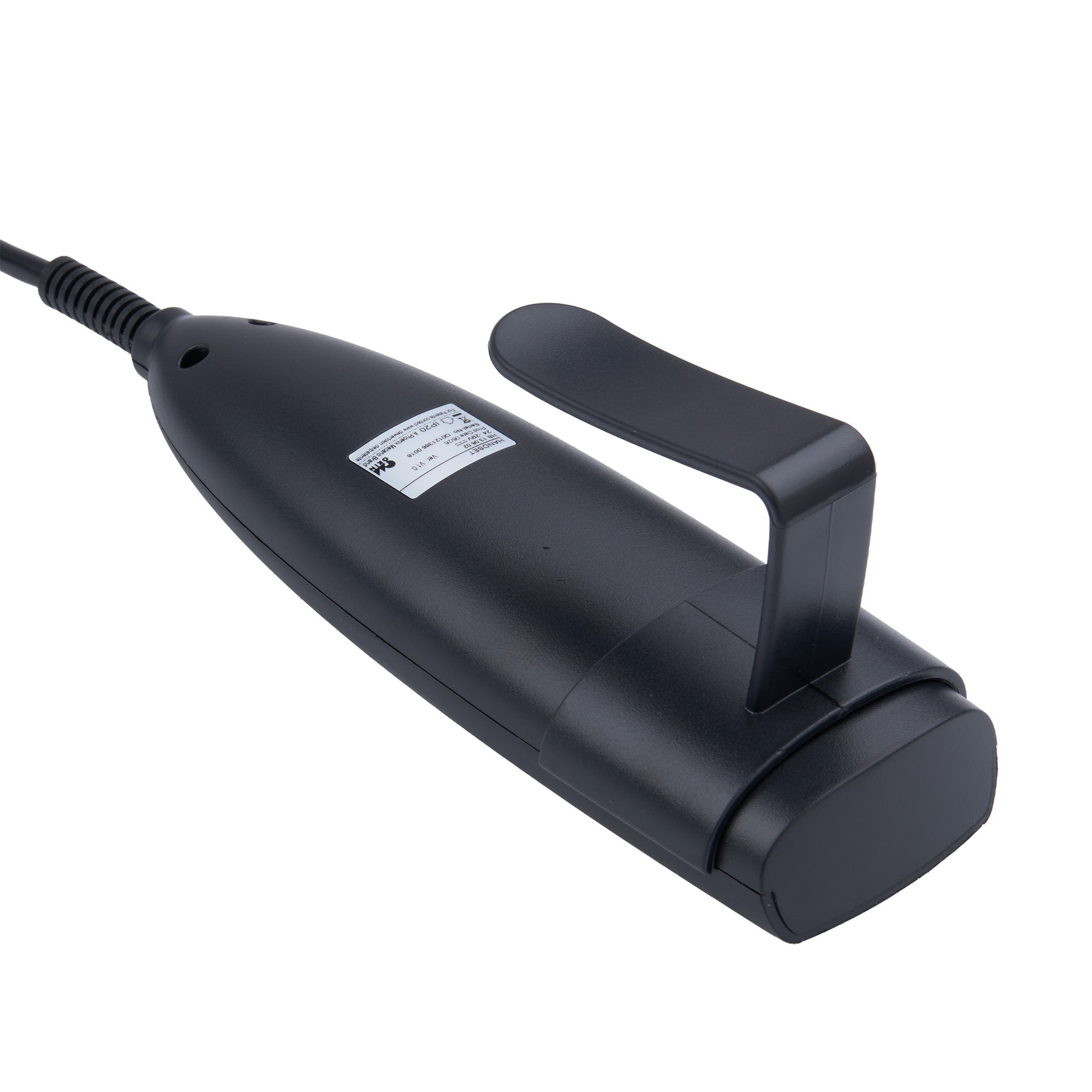 Black handheld vacuum cleaner on a white background