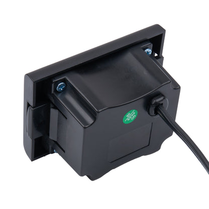 Black electronic device with a cable on a white background