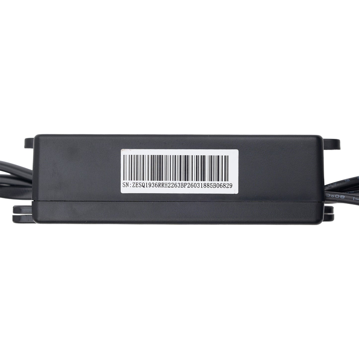 A black rectangular electronic power supply or adapter with a white barcode label on the top surface, shown against a plain white background.