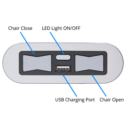 Button Functions of eMoMo HX90ALU Switch for Lift Chair and Power Recliner with 3 Buttons, 2 Plugs and a USB Port