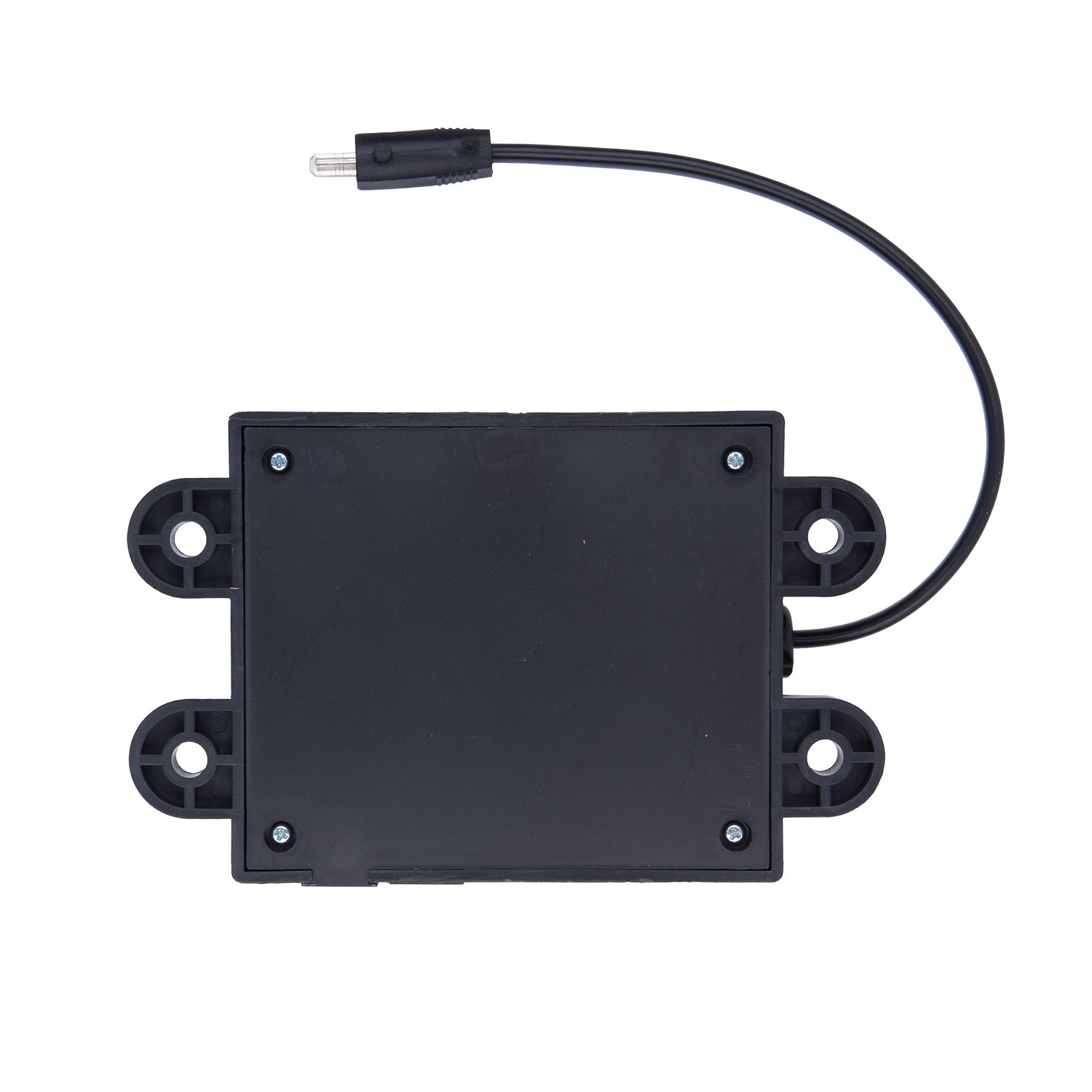 Black electronic module with wires on a white background